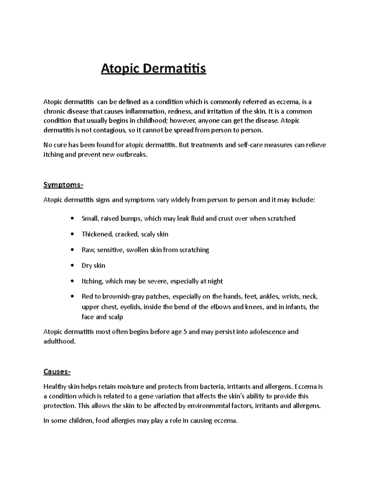 Eczema note 111111111 - Atopic dermatitis can be defined as a condition ...