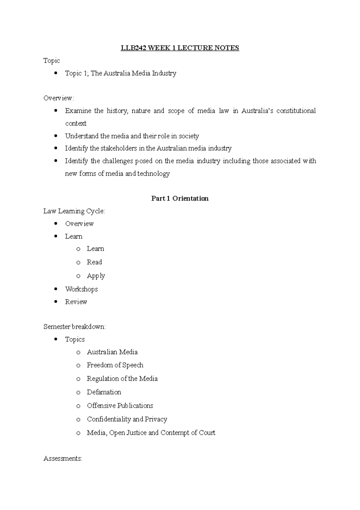 LLB242 WEEK 1 Lecture Notes - LLB242 WEEK 1 LECTURE NOTES Topic Topic 1 ...