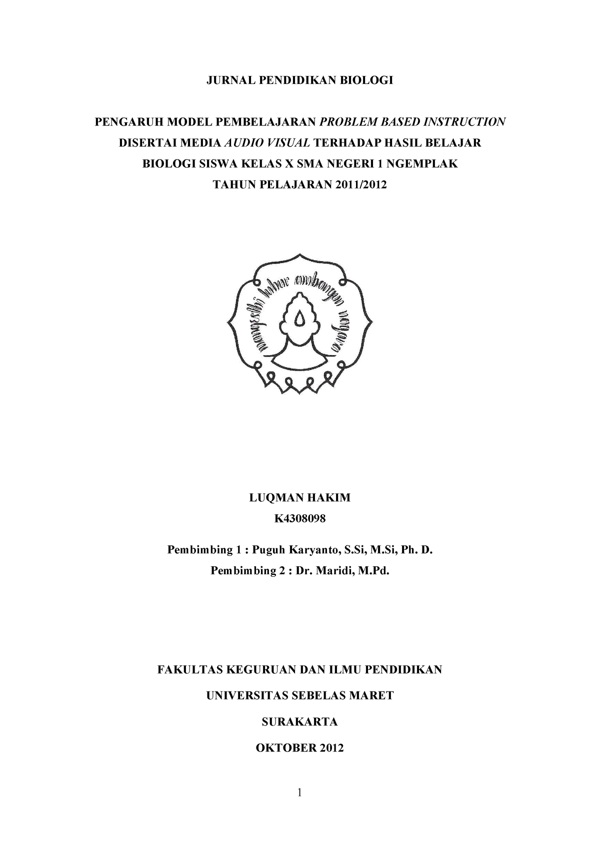 Jurnal Pendidikan Biologi - JURNAL PENDIDIKAN BIOLOGI PENGARUH MODEL ...