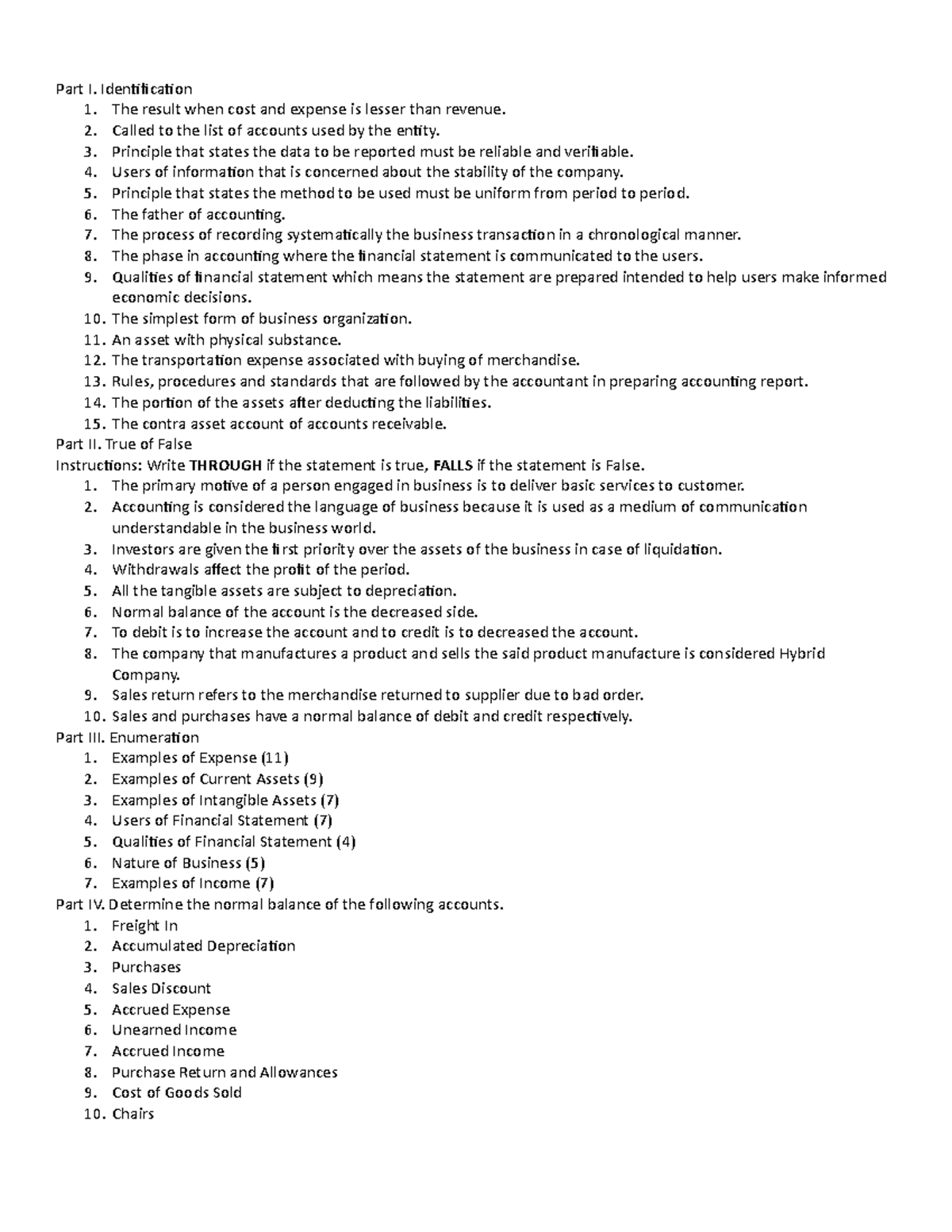 Accounting 11Exam Copy Part I. Identification 1. The result when