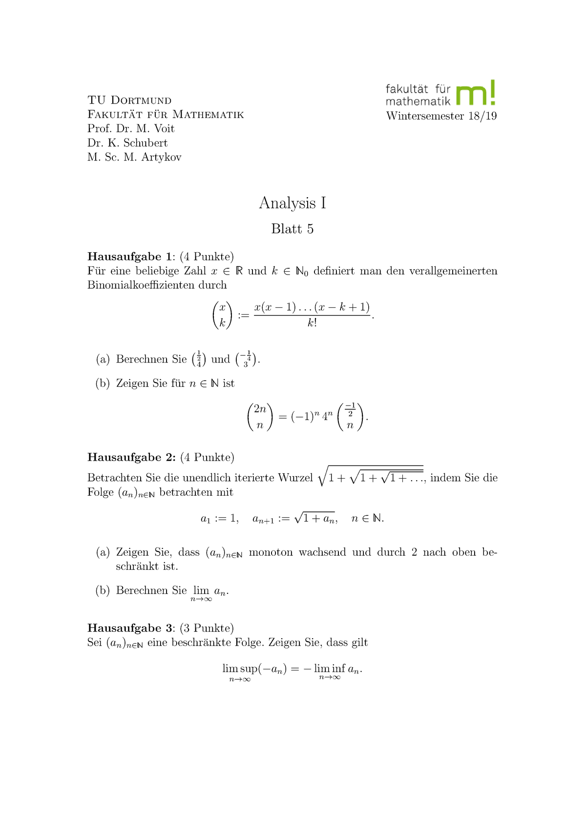 Blatt 5 - Übung 5 - TU Dortmund Fakult¨ At F¨ Ur Mathematik Prof. Dr. M ...