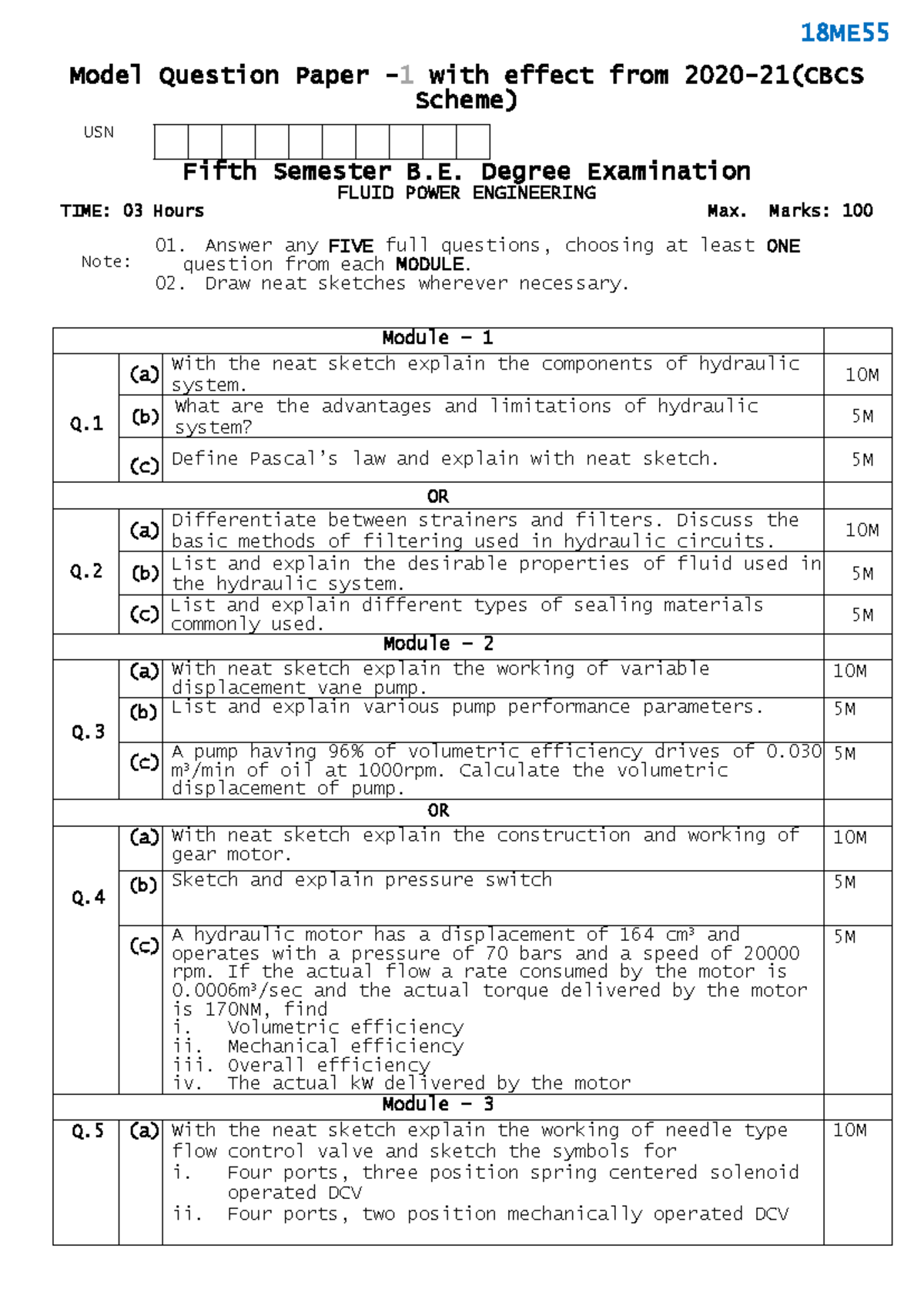 18MEC55 - Model Question Paper - 1 with effect from 2020 -21(CBCS ...