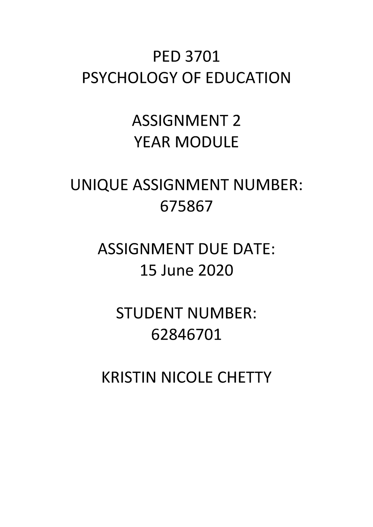 PED 3701 Assignment 2 - PED 3701 PSYCHOLOGY OF EDUCATION ASSIGNMENT 2 ...