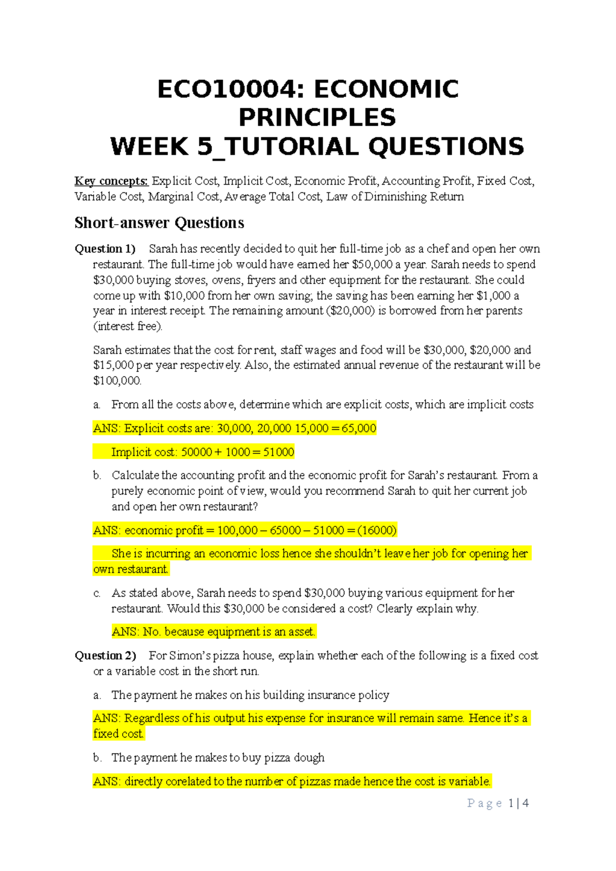 ECO Assignment 5 - ECO10004: ECONOMIC PRINCIPLES WEEK 5_TUTORIAL ...