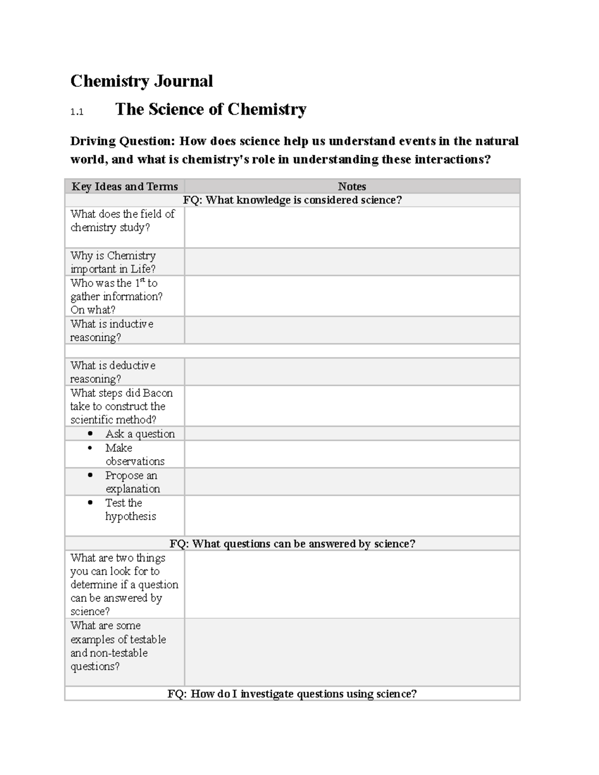 Guided Notes on What is Chemistry -1 - Chemistry Journal 1 The Science ...