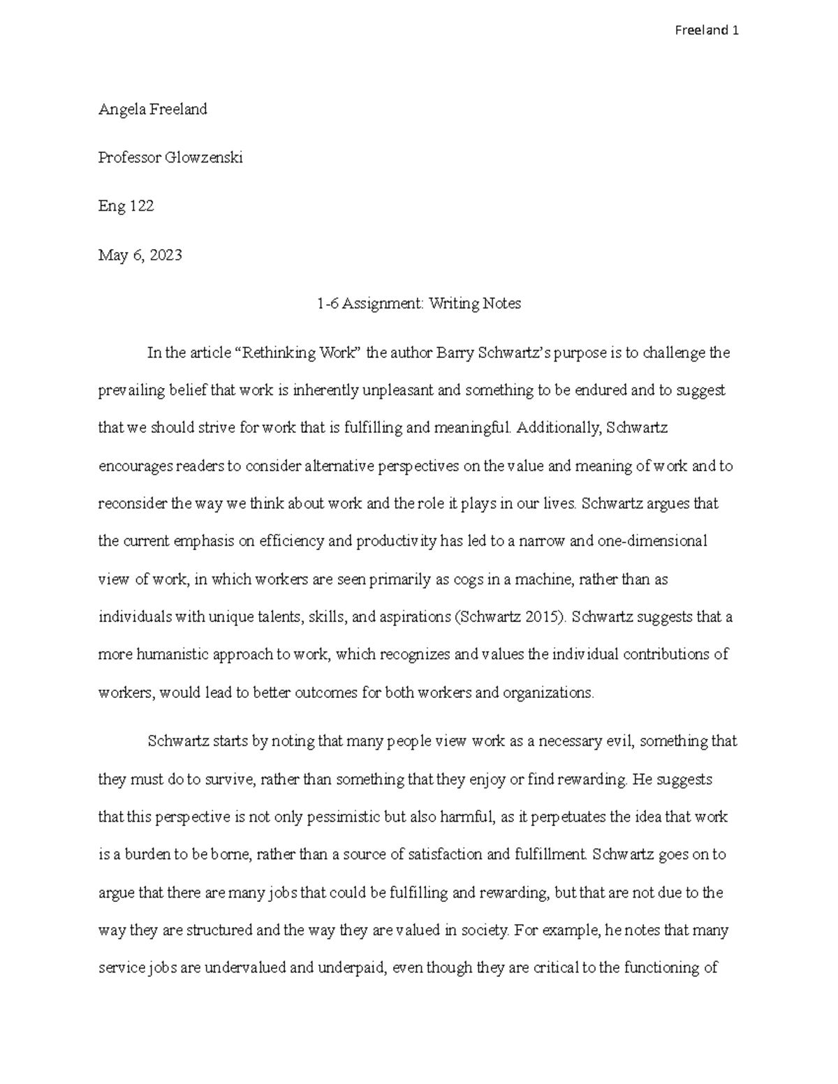 Eng 122 Module 1 6 Angela Freeland Professor Glowzenski Eng 122 May 6