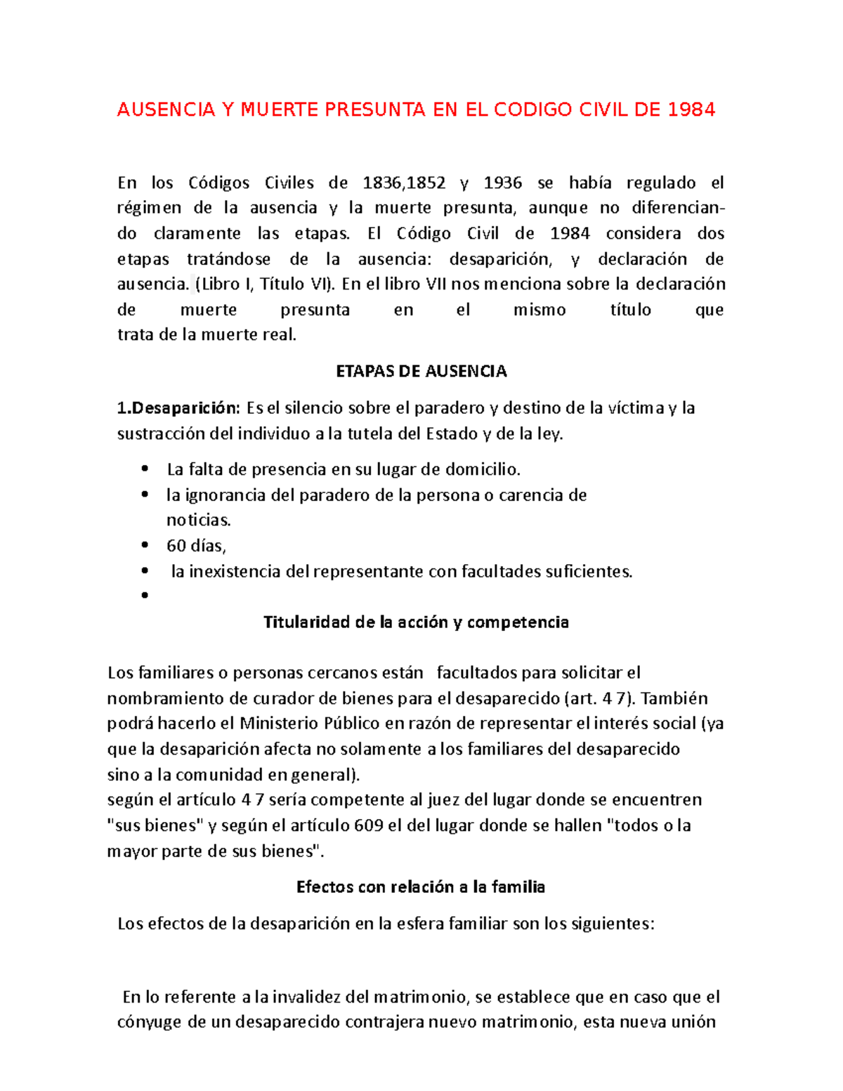 Ausencia Y Muerte Presunta EN EL Codigo Civil DE 1984 - AUSENCIA Y ...