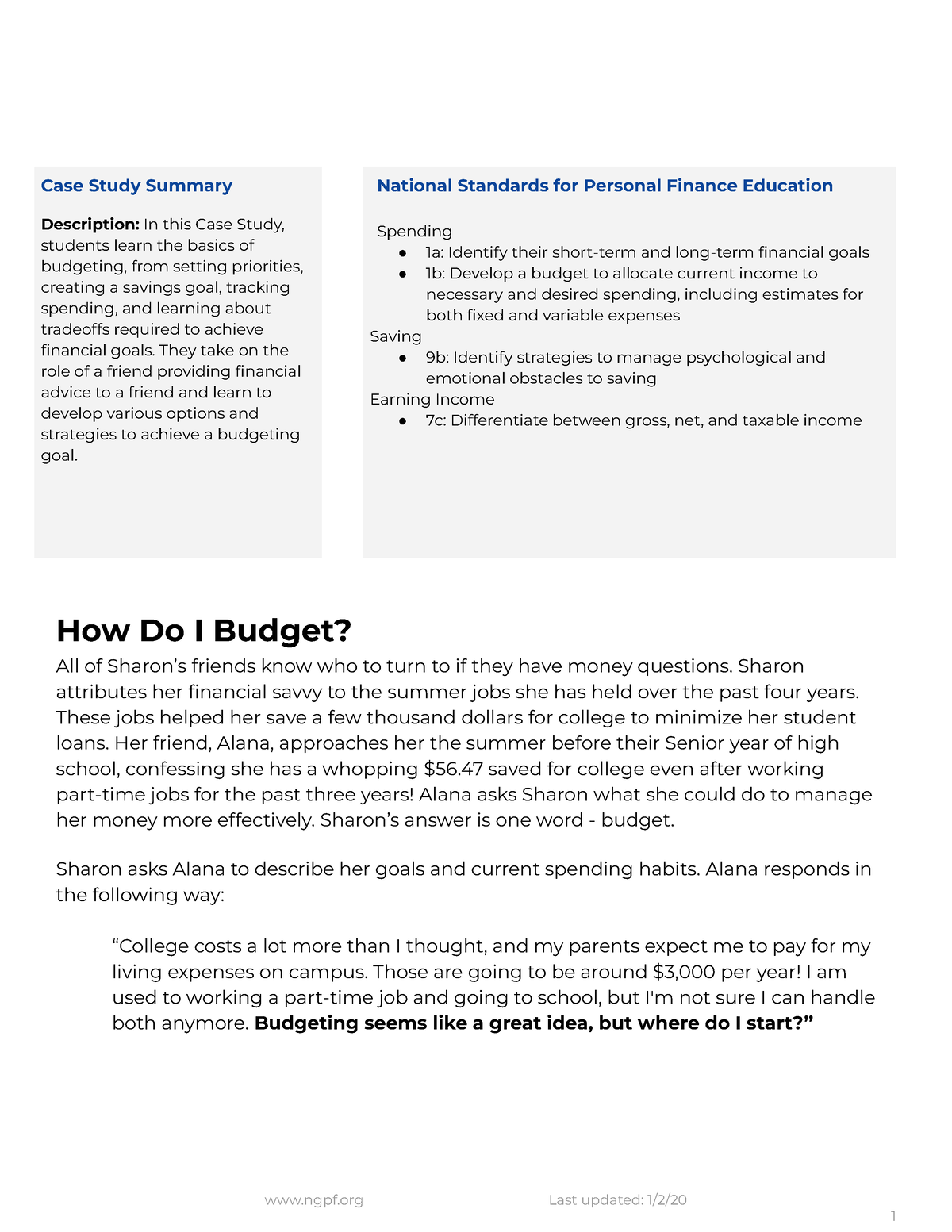 budgeting case study answers