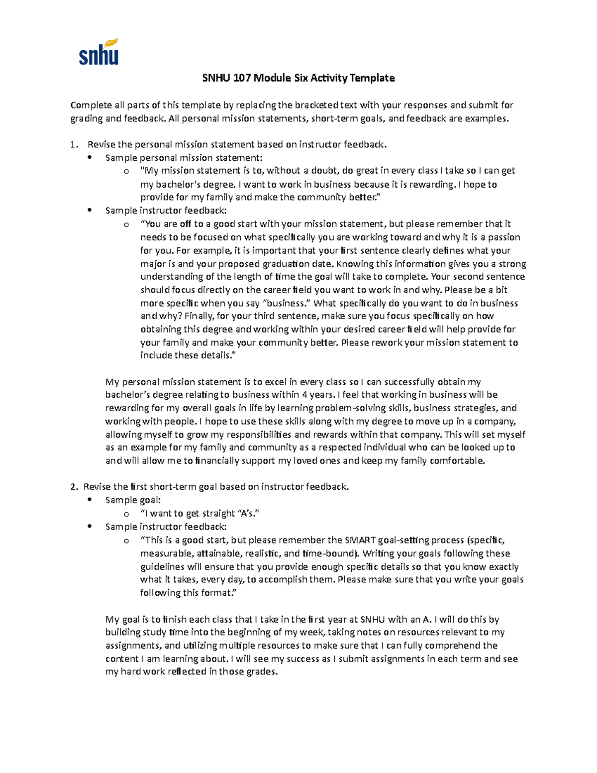 SNHU 107 Module Six Activity Template SNHU 107 Module Six Activity 