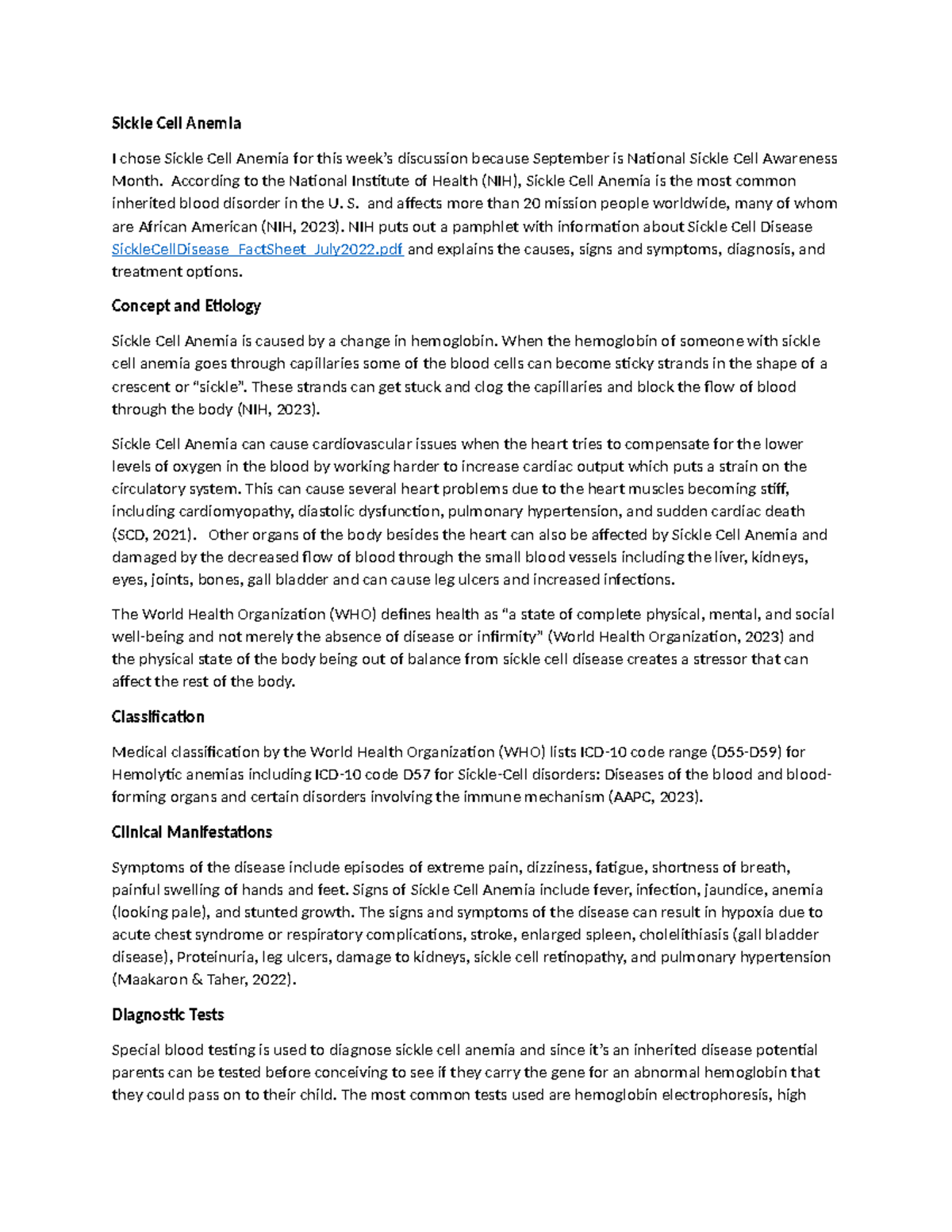 IHP 310 discussion Sickle Cell - Sickle Cell Anemia I chose Sickle Cell ...