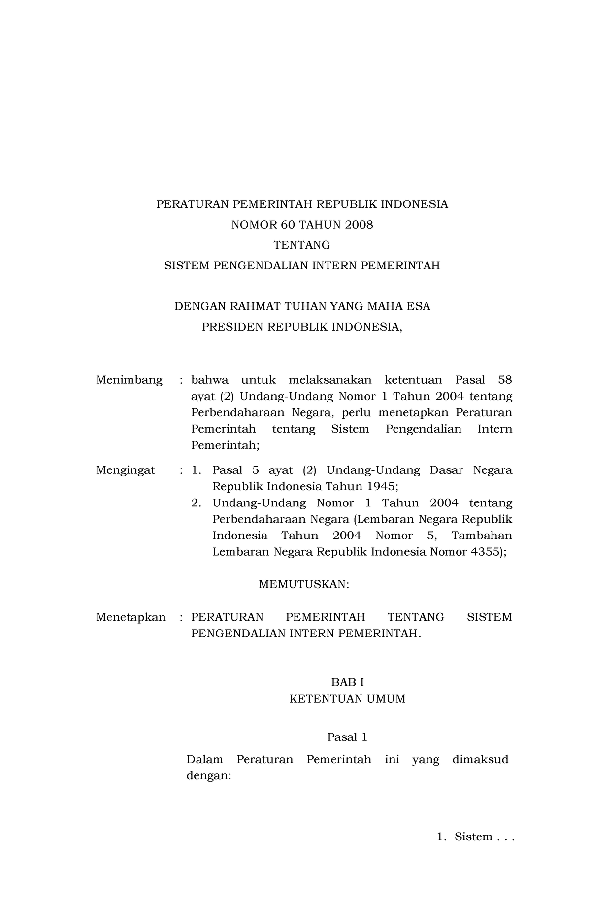 PP60Tahun 2008 SPIP - Text - PERATURAN PEMERINTAH REPUBLIK INDONESIA ...