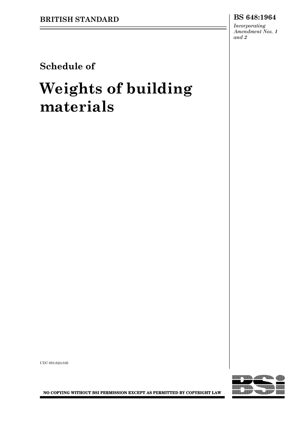 BS648-1964 - This Document Consists Of Weight Of Building Materials ...