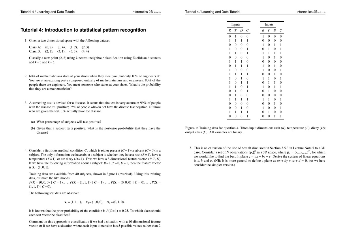 Tutorial 04 Introduction to statistical pattern recognition