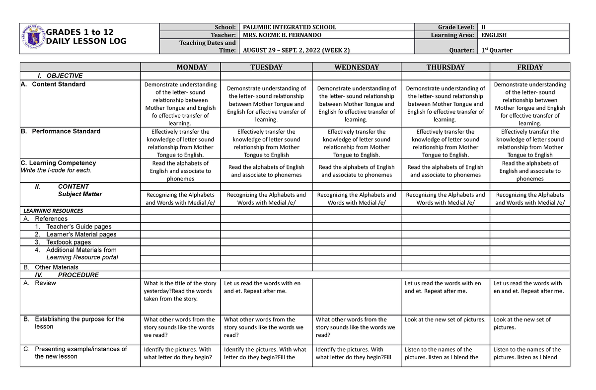 DLL English 2 Q1 W2 - snjsjs - GRADES 1 to 12 DAILY LESSON LOG School ...