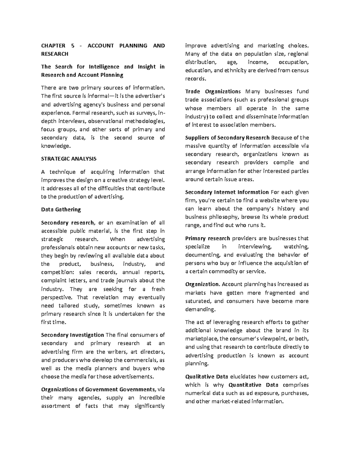 Chapter 5 Account Planning AND Research CHAPTER 5 ACCOUNT