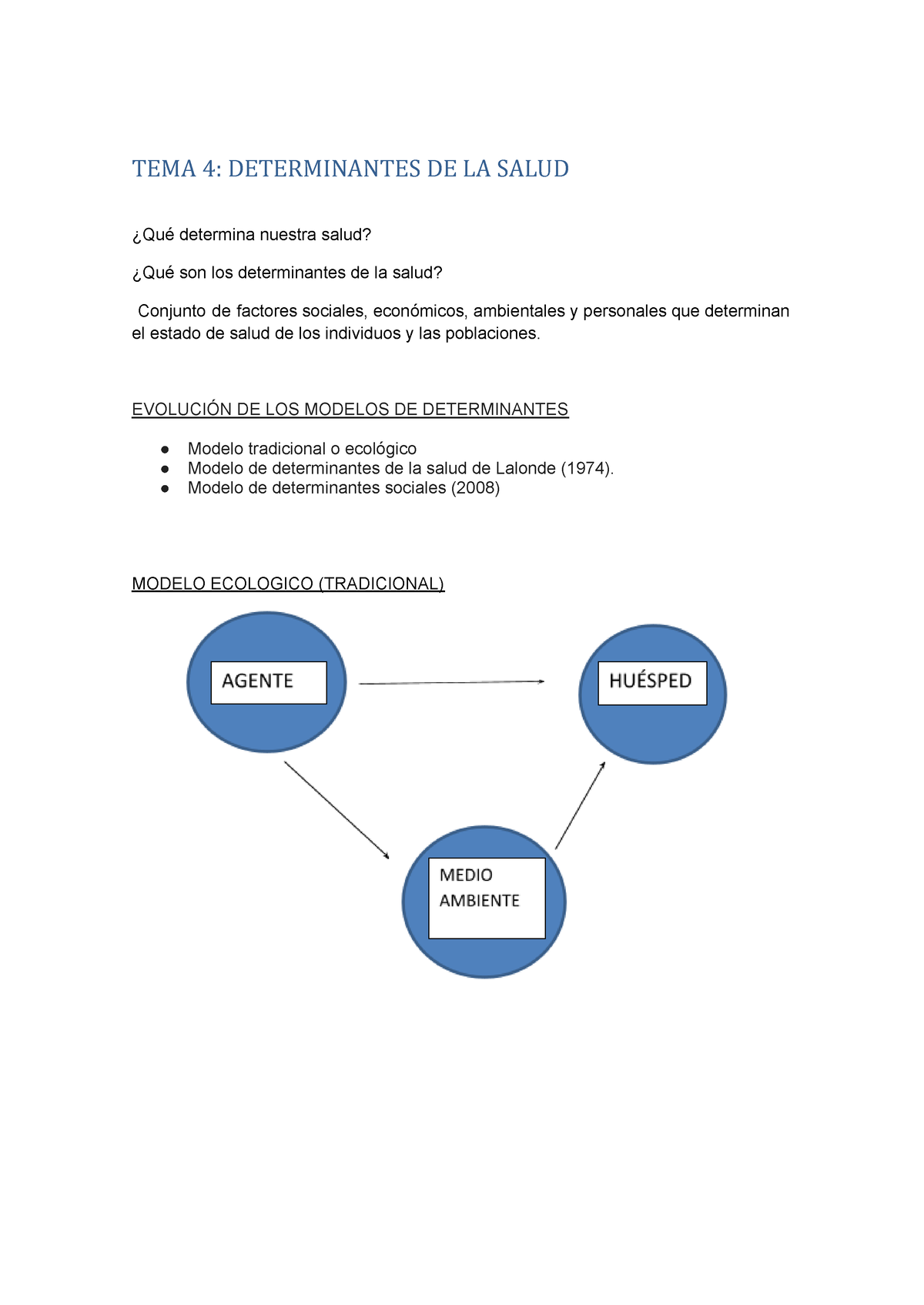 TEMA 4 - Apuntes en castellano - TEMA 4: DETERMINANTES DE LA SALUD ¿Qué  determina nuestra salud? - Studocu
