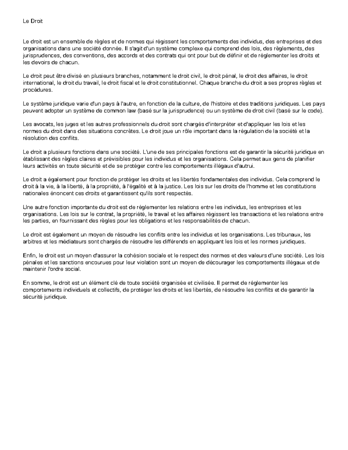 Le Droit Le Droit Le droit est un ensemble de règles et de normes qui