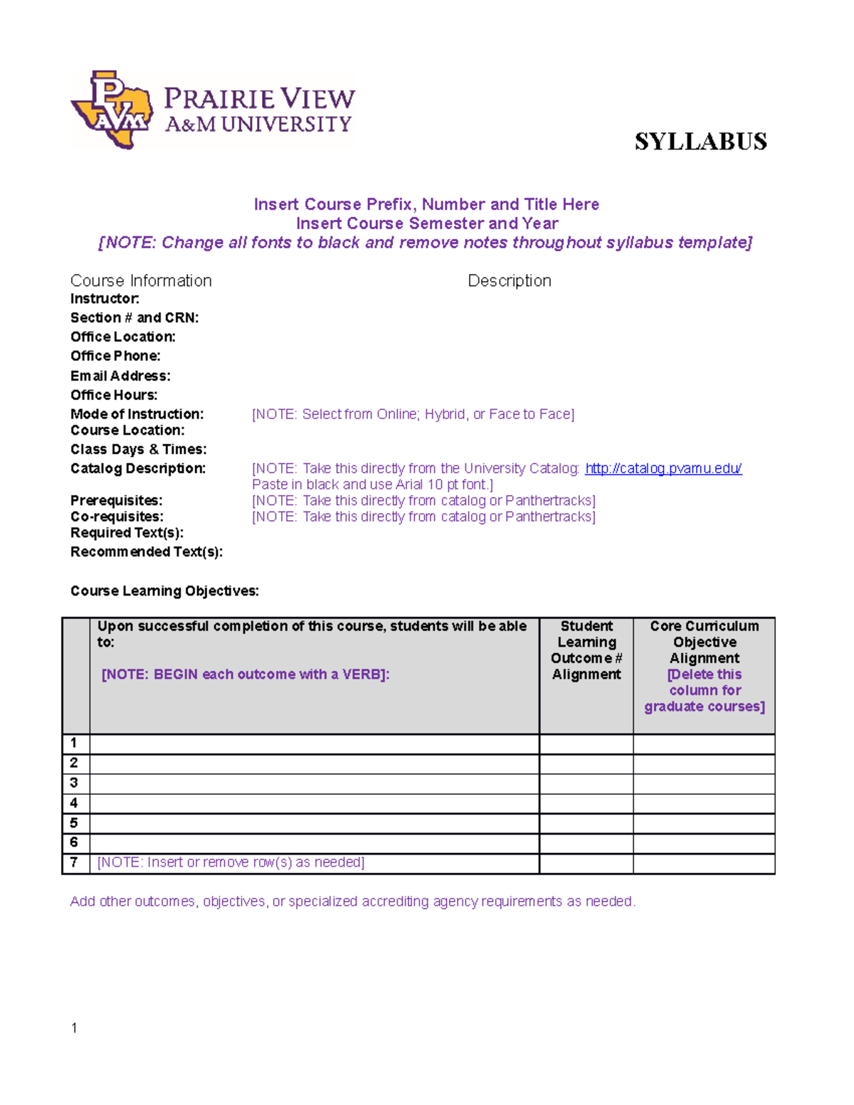 Pvamu Syllabus Template - Fall 2022[79] - SYLLABUS Insert Course Prefix ...
