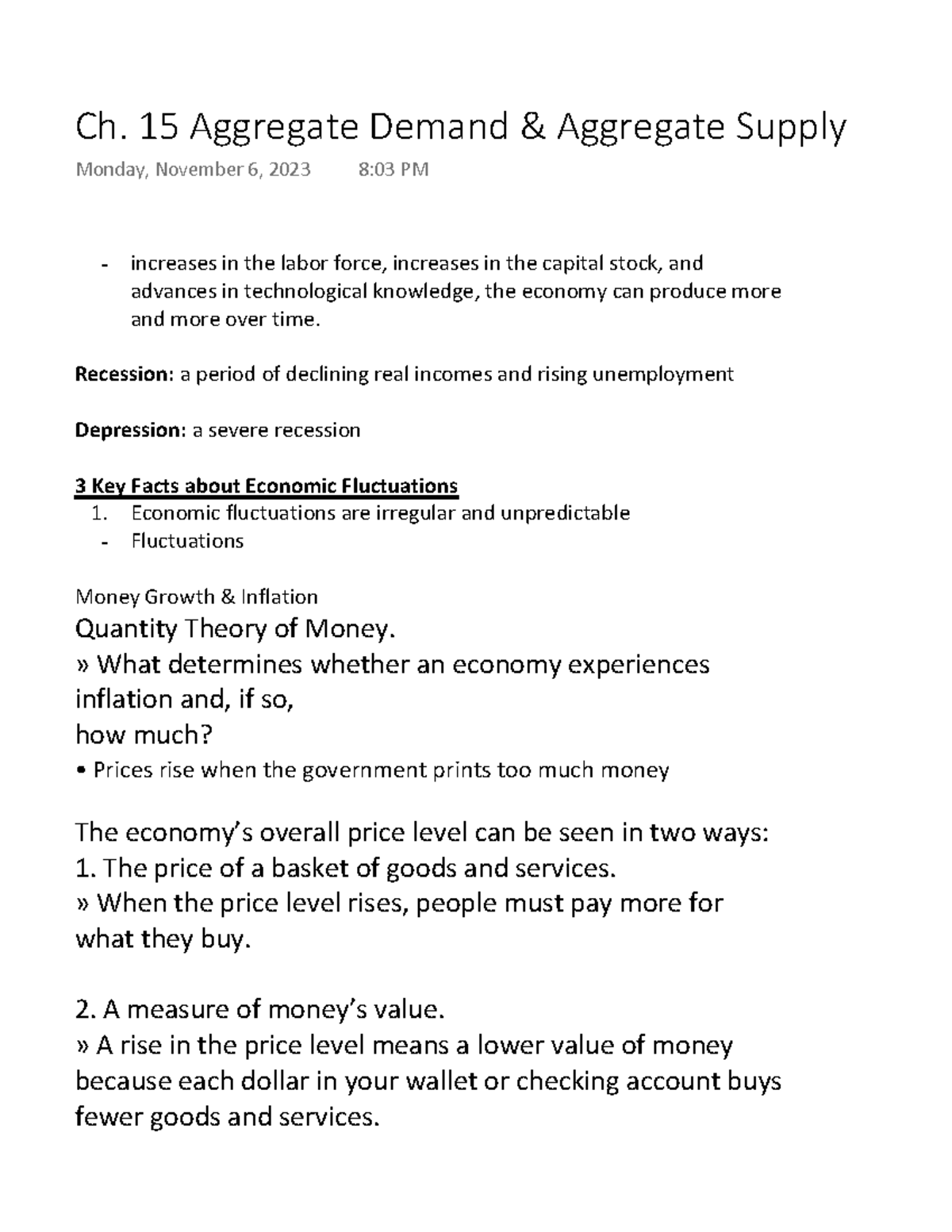 ECON1004Ch.15 ADAS Lecture notes and in class examples from Dr