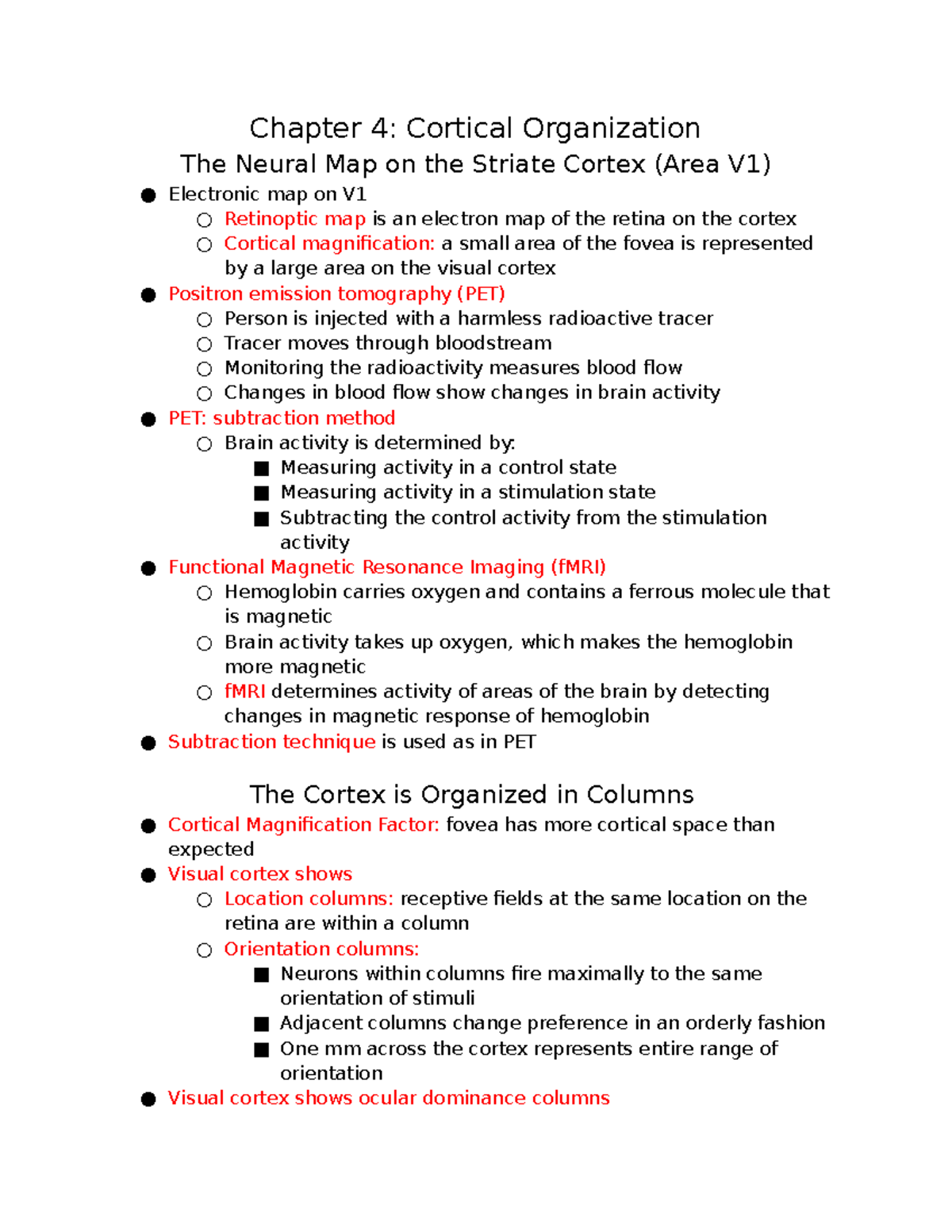 PSYC 406 Chapter 4 Lecture Notes - Chapter 4: Cortical Organization The ...