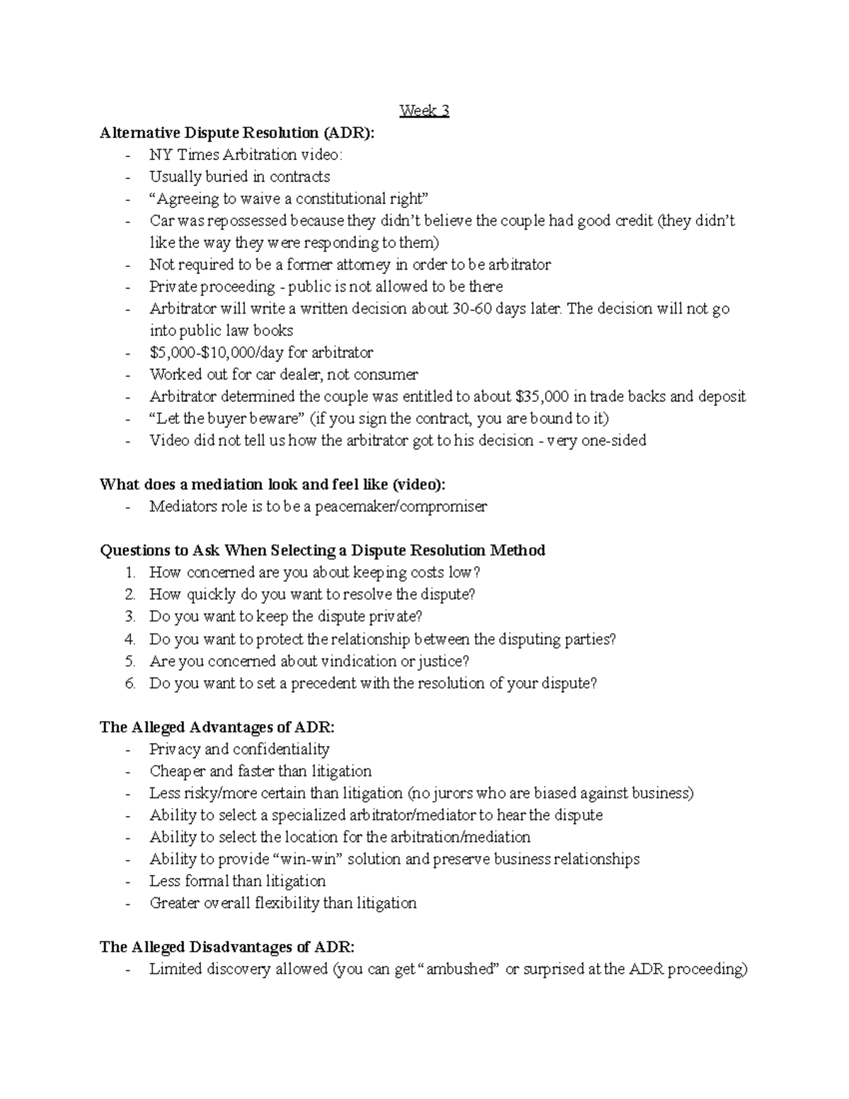 Bus law week 3 Chris Carr Bus 207 in class lecture notes from week 3 Week 3 Alternative Bus law week 3 Chris Carr Bus 207 in class lecture notes from week 3 Week 3 Alternative
