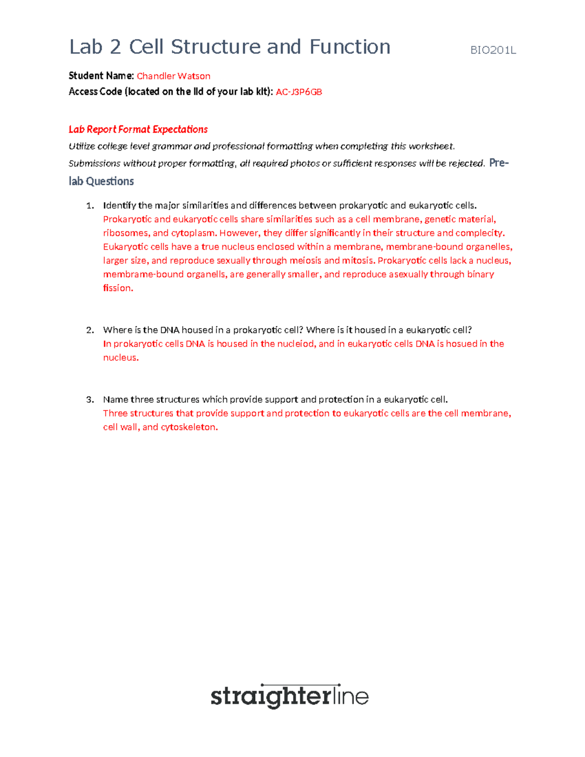 BIO201 Lab 2 - Student Name: Chandler Watson Access Code (located on ...