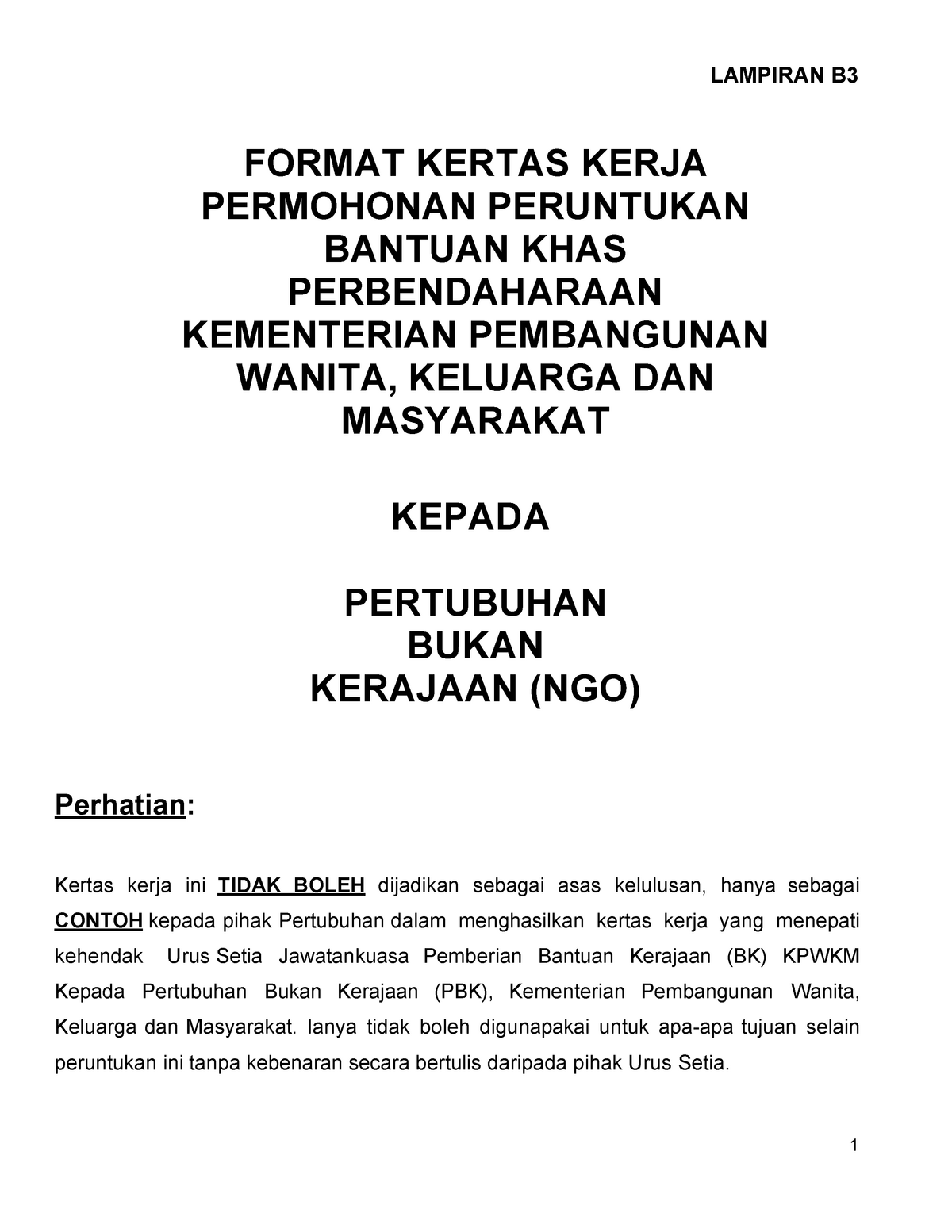 3 Format Kertas Kerja Permohonan Peruntukan Bantuan Khas Perbendaharaan