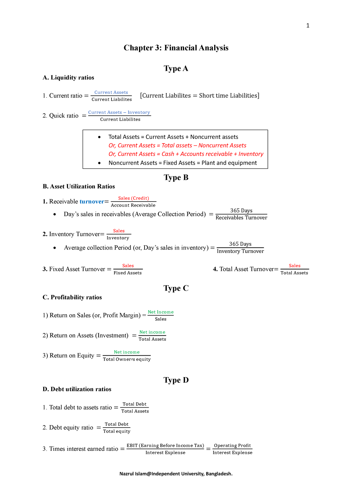 Chapter 3 Financial Analysis Chapter 3 Financial Analysis Type A A Liquidity Ratios 1