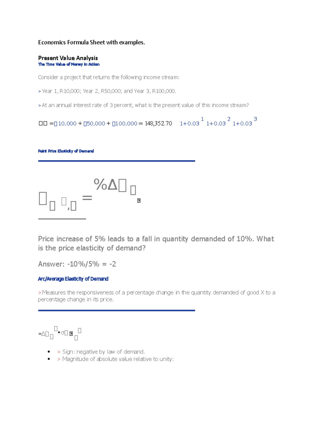 Economics Formula Sheet with examples - Present Value Analysis The Time ...