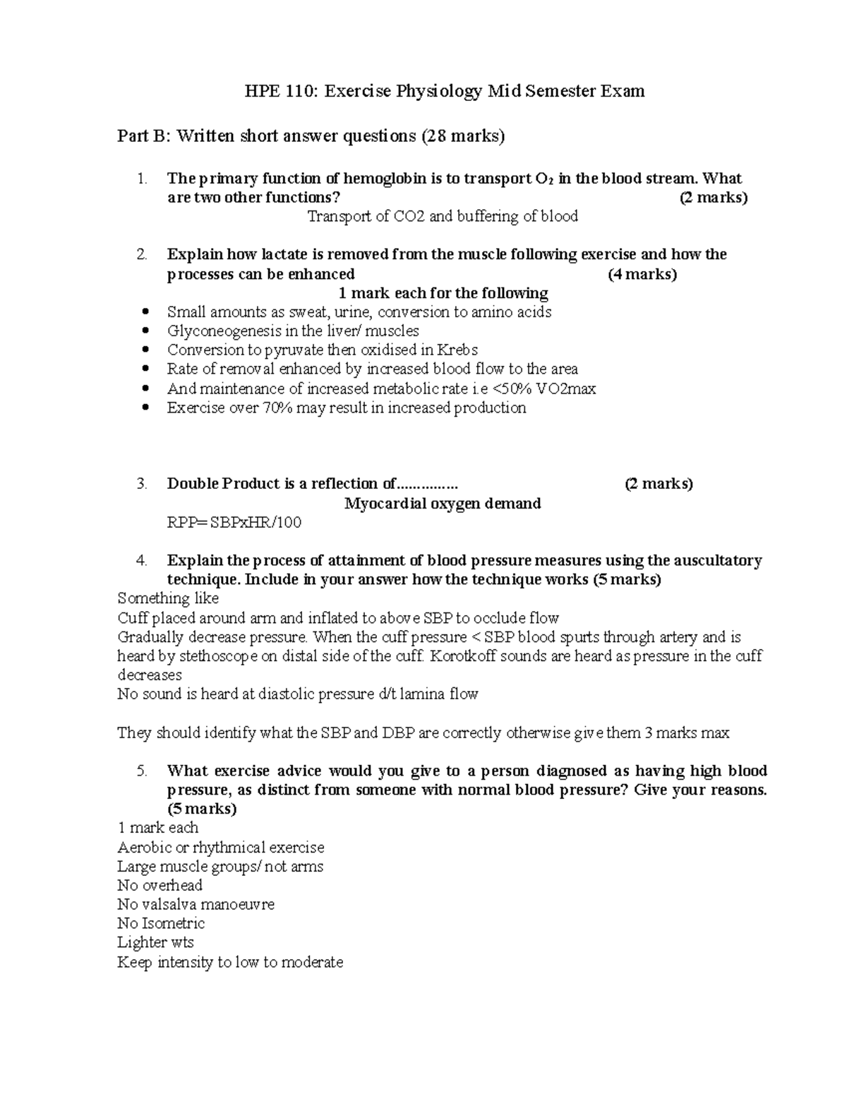 Mid semester examination 2013 SA Answers HPE110 Notre Dame Studocu