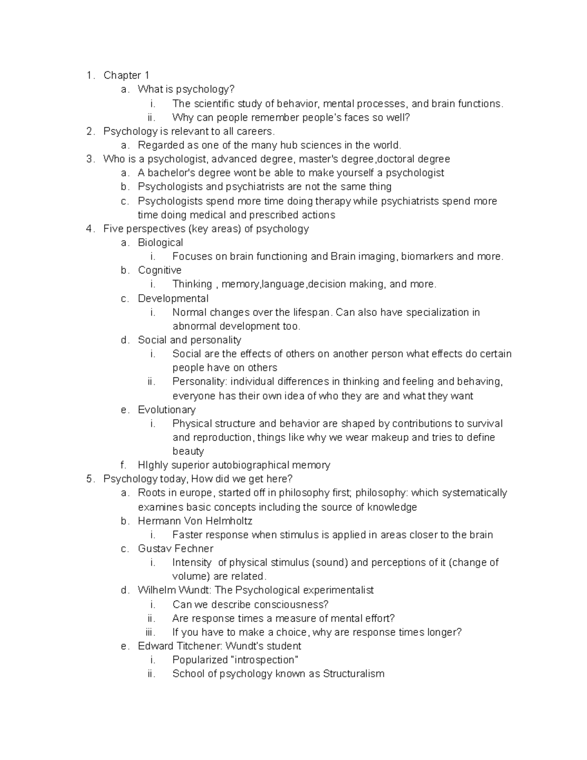 Untitled document - Regular Notes - Chapter 1 a. What is psychology? i ...