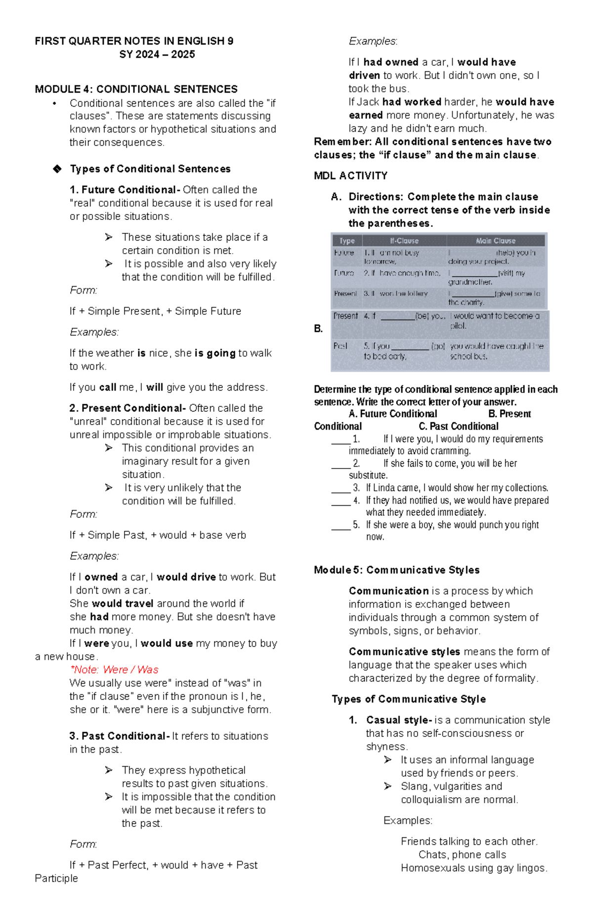 First Quarter Notes IN English 9 - FIRST QUARTER NOTES IN ENGLISH 9 SY ...