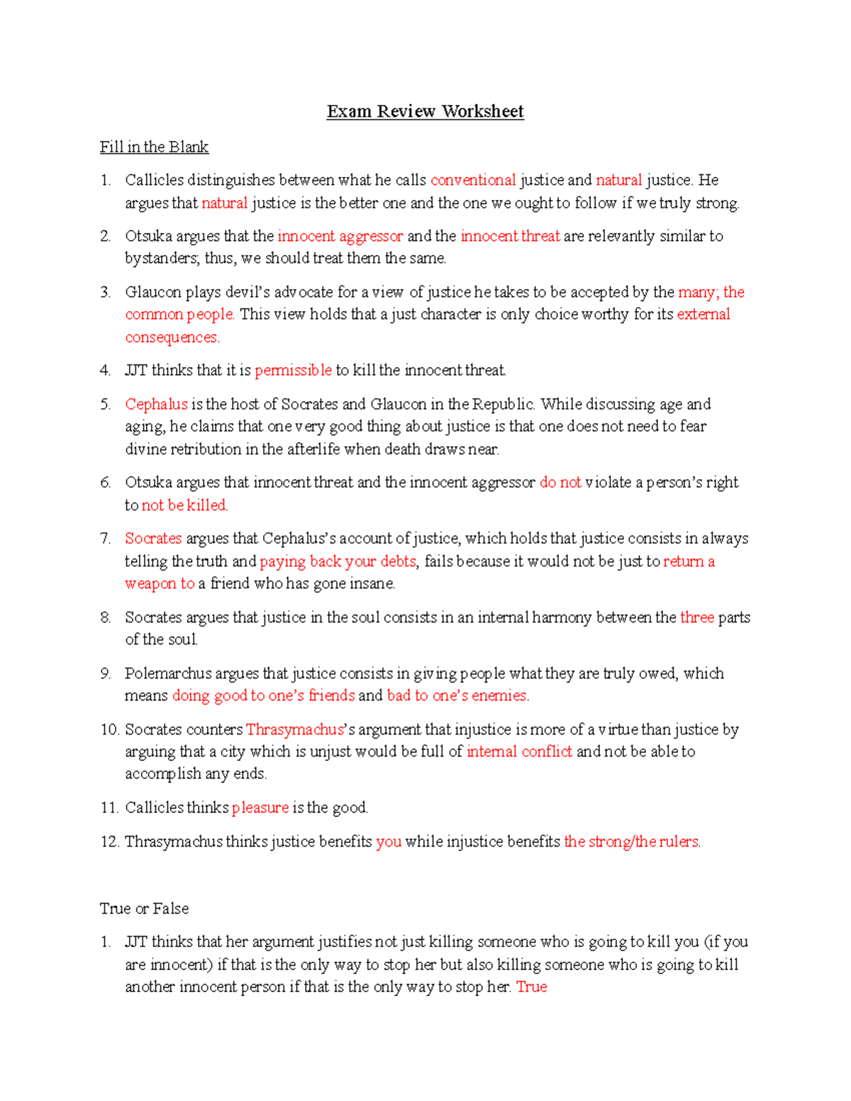 Exam Review - Intro To Ethics - Exam Review Worksheet Fill In The Blank ...