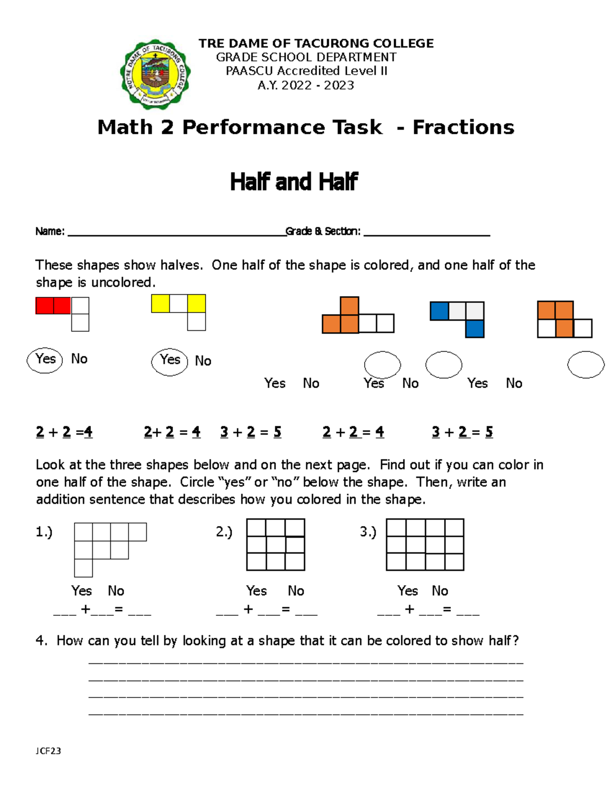 Grade 3 Performance Task - NOTRE DAME OF TACURONG COLLEGE GRADE SCHOOL ...