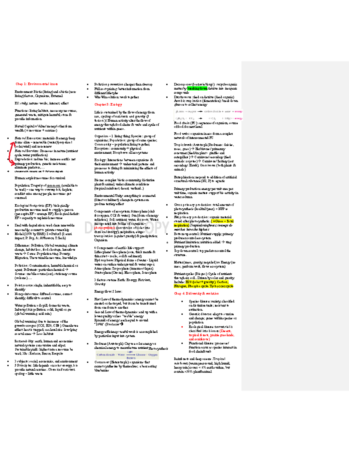 ES Note-taking document - Chap 1: Environmental issues Environment ...