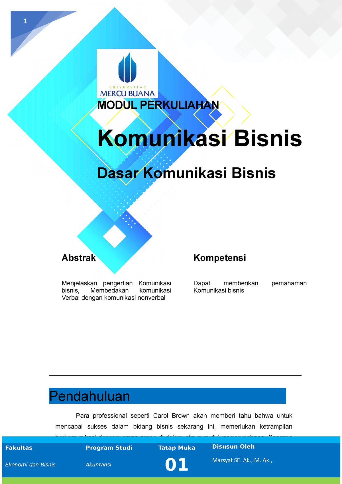 Modul 1 Komunikasi Bisnis 2021 Komunikasi Dalam Organisasi Bisnis - 1 ...