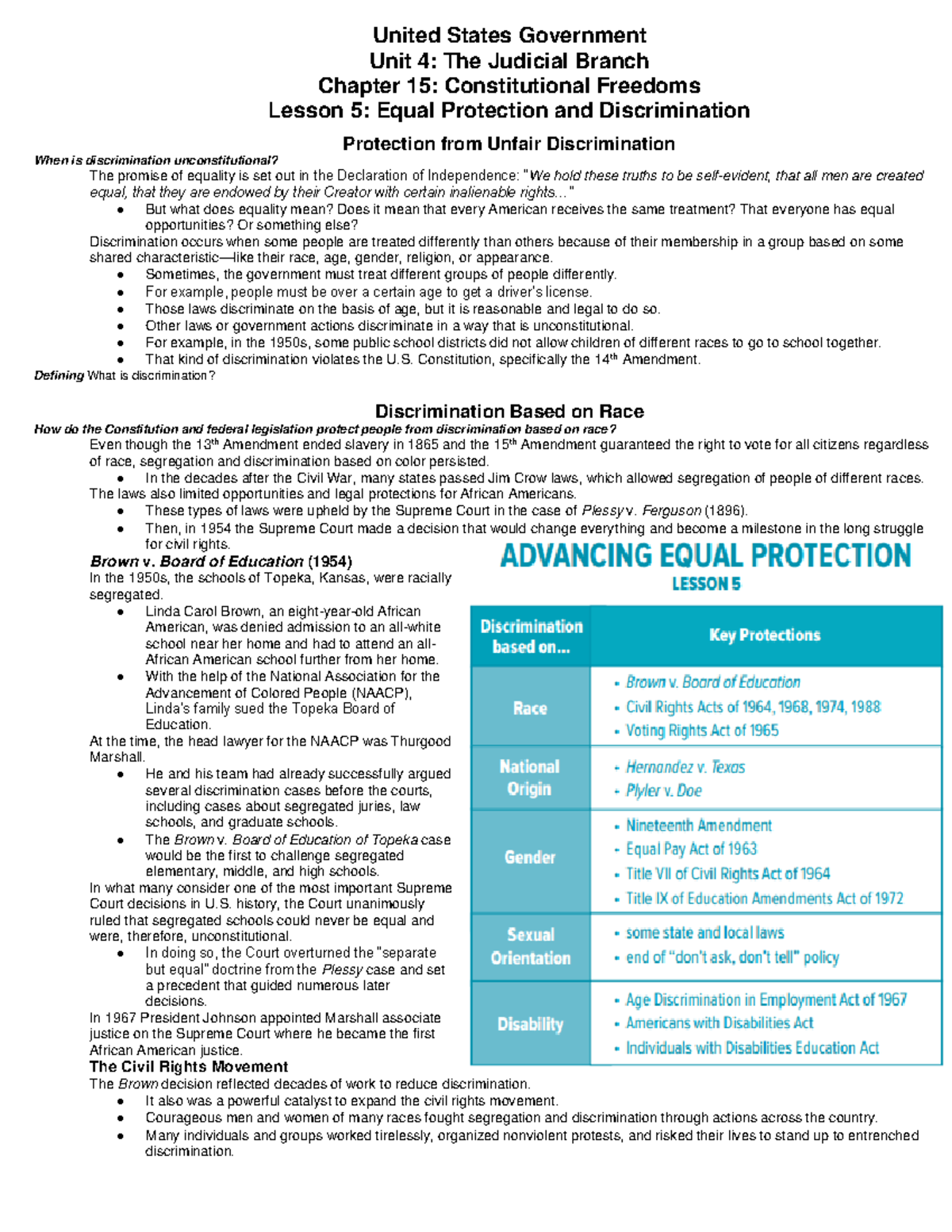 15.5 - Equal Protection and Discrimination - United States Government ...