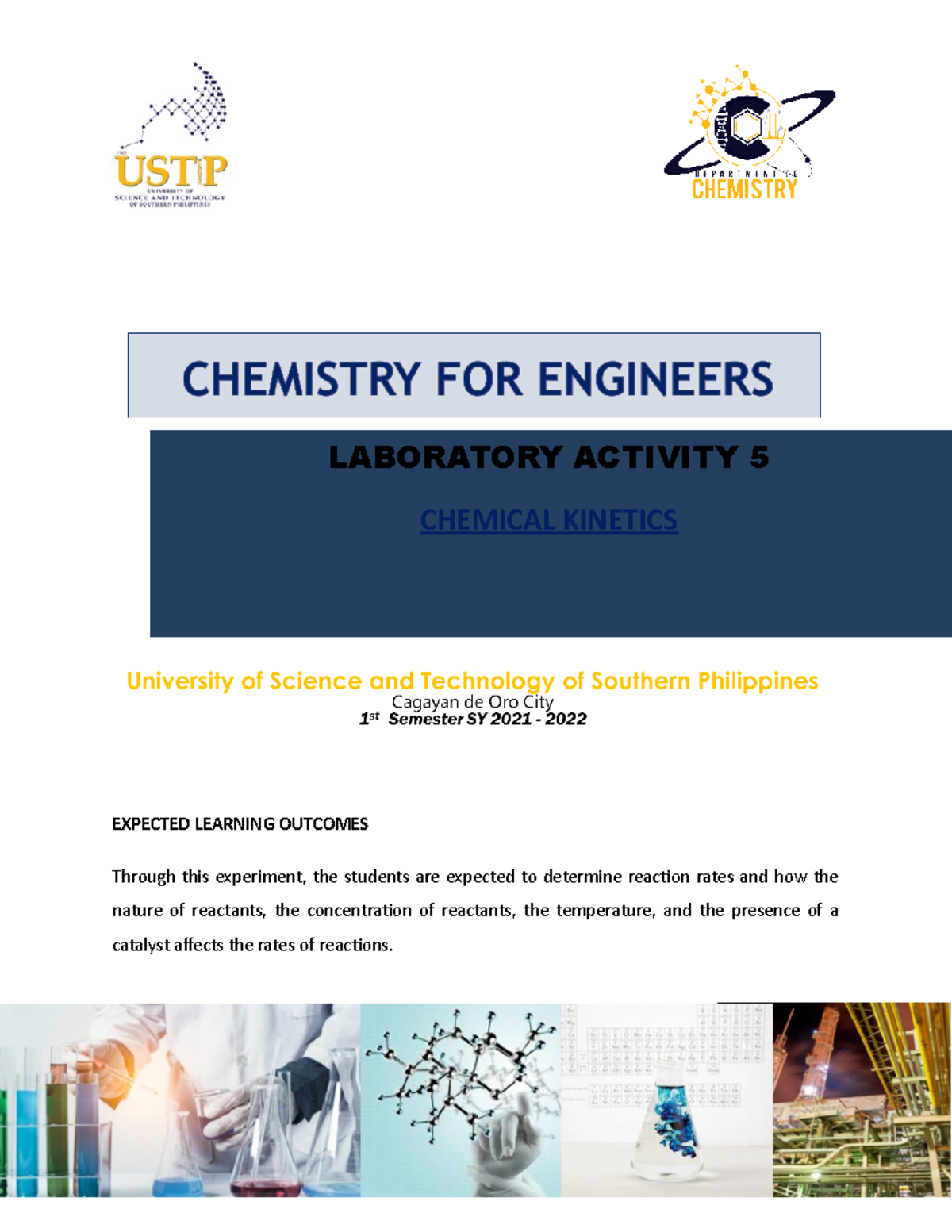 Activity 5 - Chemical Kinetics - EXPECTED LEARNING OUTCOMES Through ...