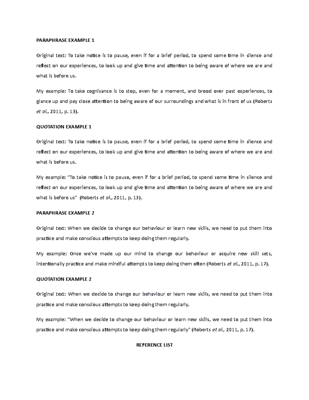 Quotation and paraphrase - PARAPHRASE EXAMPLE 1 Original text: To take ...