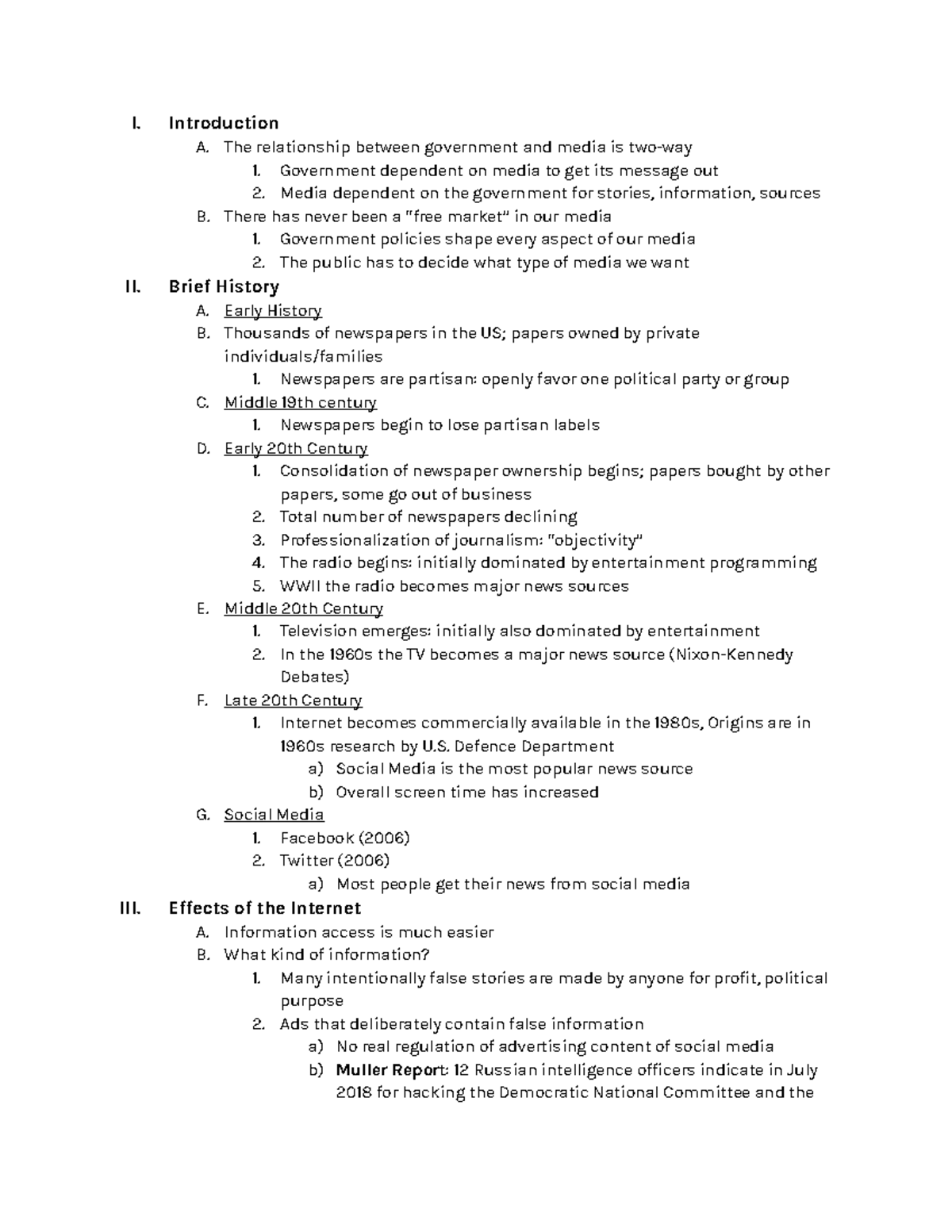 Media and Politics - I. Introduction A. The relationship between ...