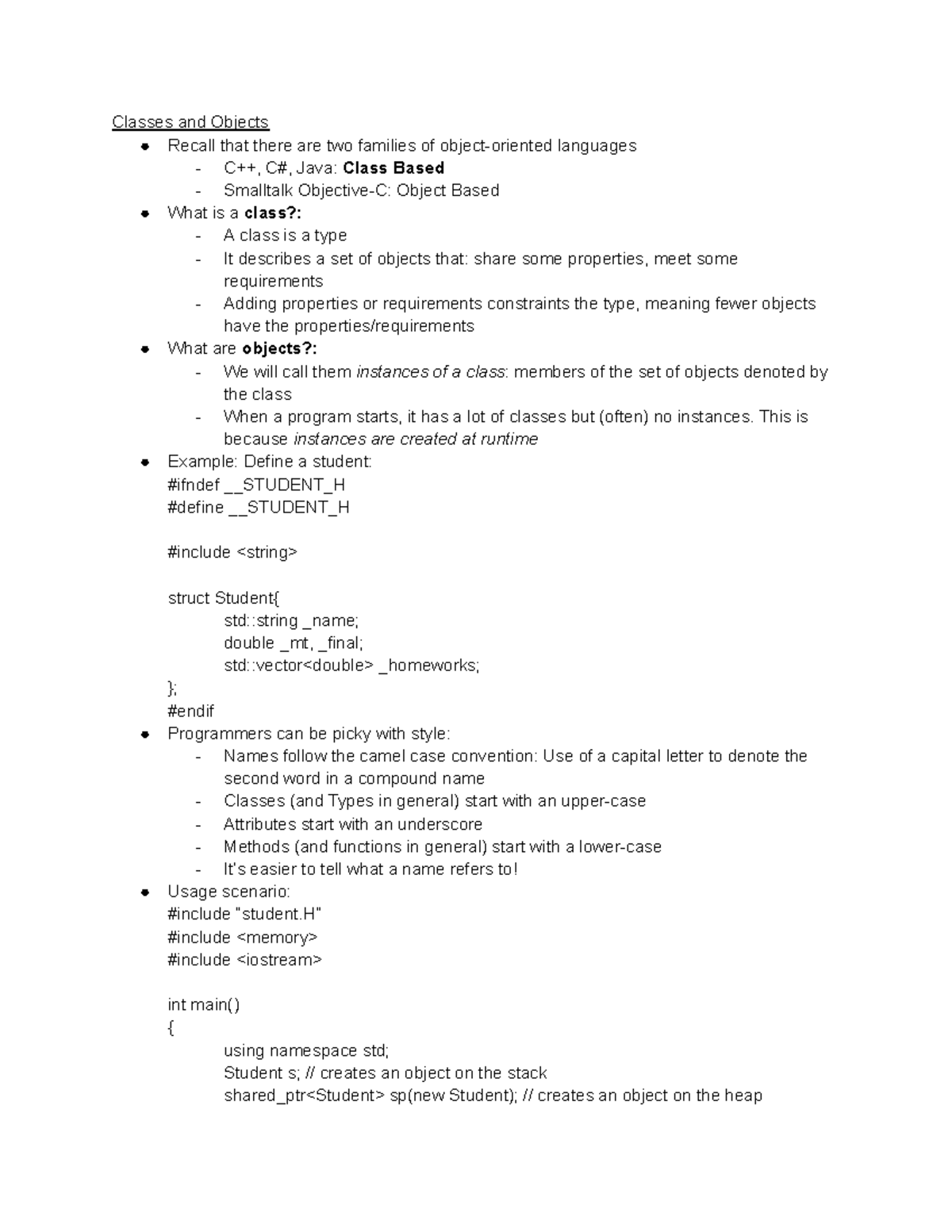 CSE 3150 Week 5 Notes - Classes and Objects Recall that there are two ...