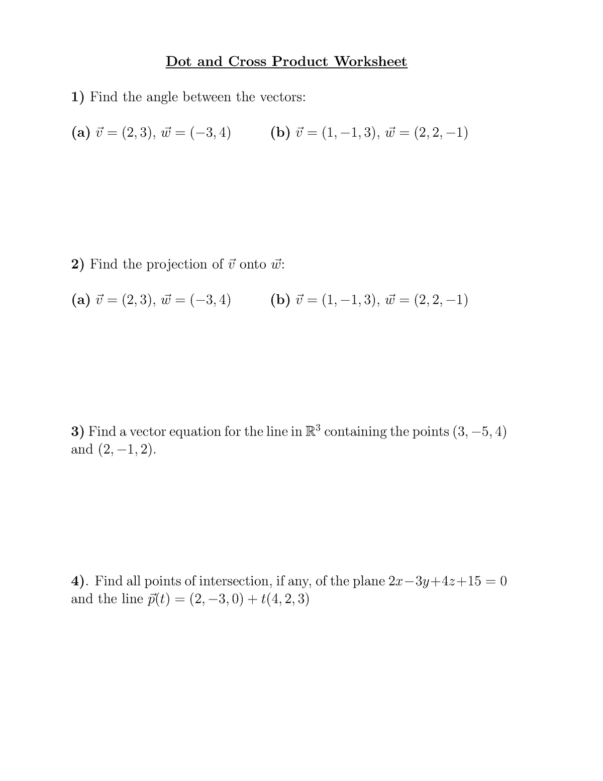 dot-and-cross-product-worksheet-4-find-all-points-of-intersection