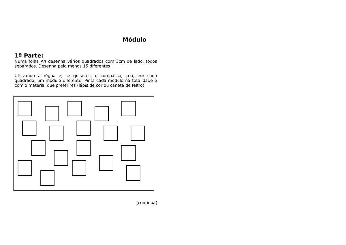 Cfg Modulo Módulo Módulo 1ª Parte Numa Folha A4 Desenha Vários Quadrados Com 3cm De Lado 9703