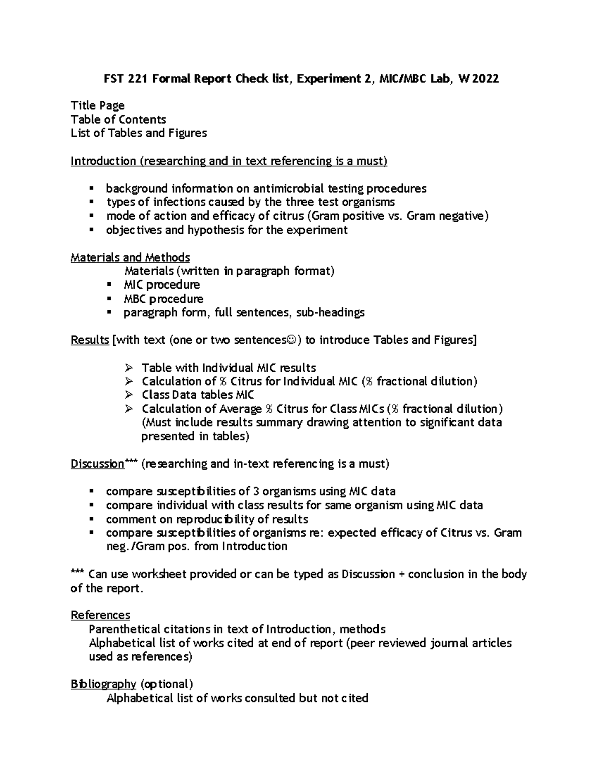 BI 207 Formal Report MIC + MBC Checklist Fall 2021 PVidya (2) - FST ...