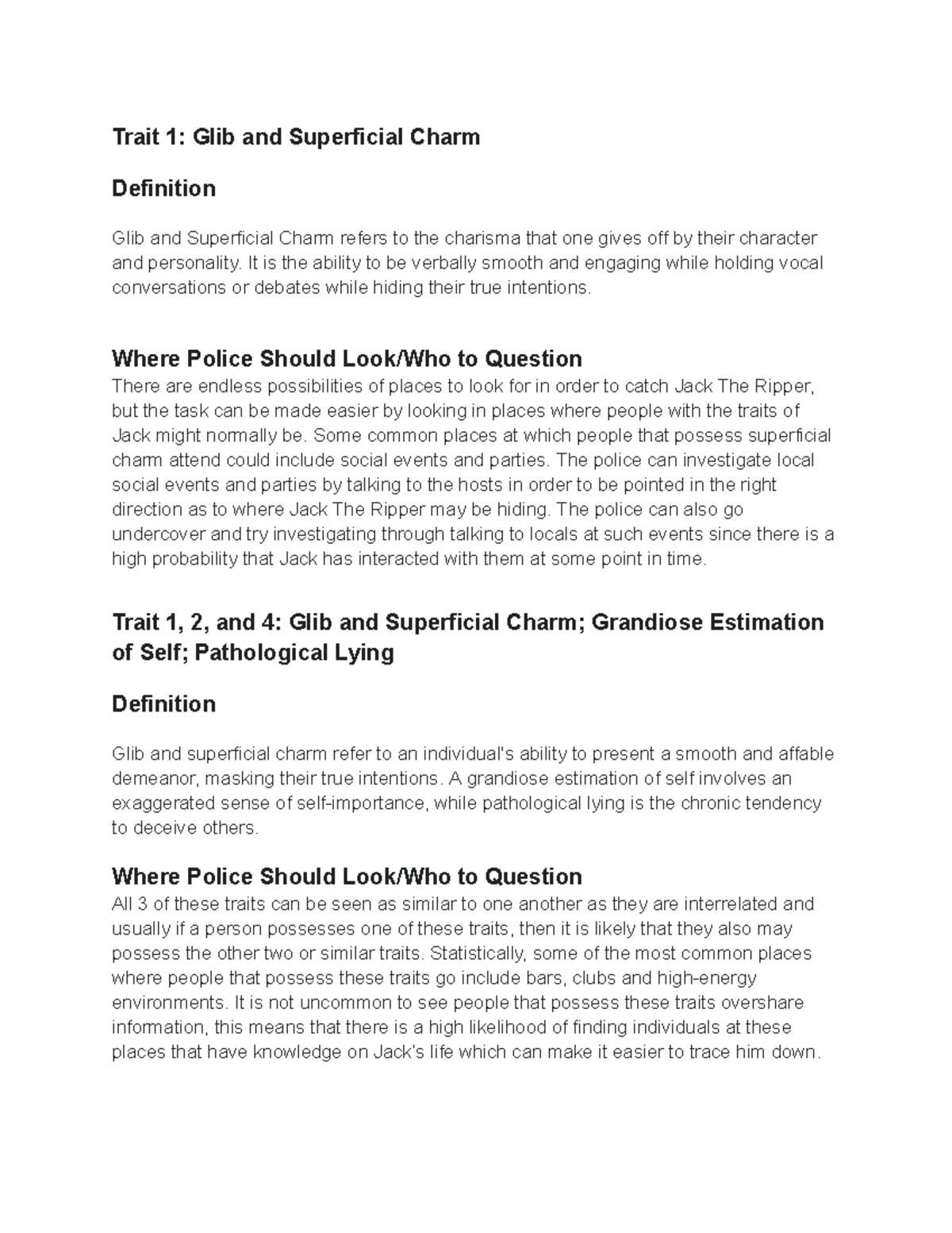 Spotting a psychopath assignment Trait 1 Glib and Superficial Charm