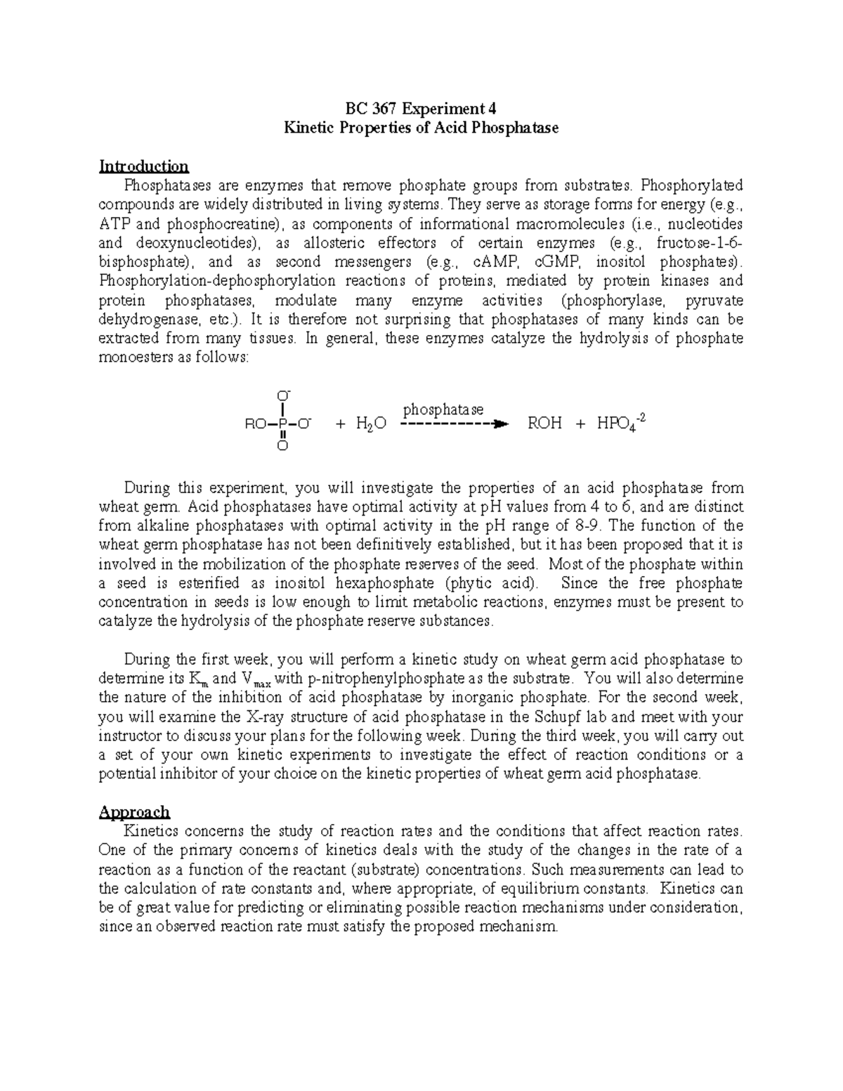 Expt4 BC 367 Experiment 4 Properties of Acid Phosphatase