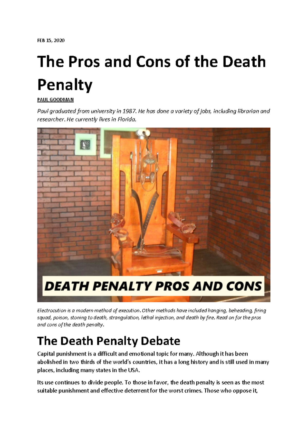Death Penalty Facts Pros And Cons The Pros and Cons of the Death Penalty - FEB 15, 2020 The Pros and Cons