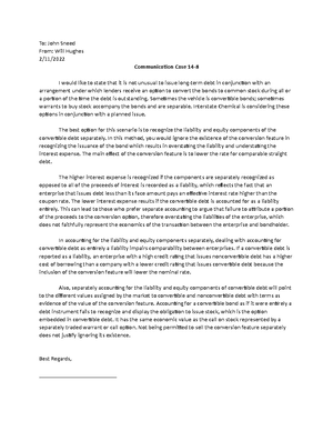 Communication Case 19-2 - To: Dr. John Sneed From: Will Hughes April 13 ...
