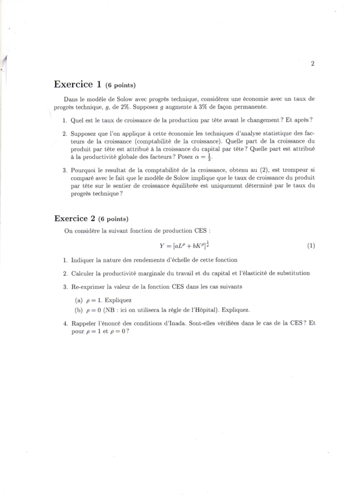 Examen 2016, questions - Théorie de la Croissance - Studocu