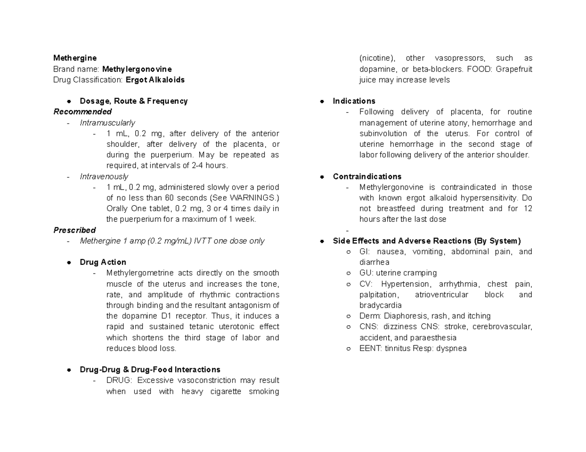 Methergine Drug study - Methergine Brand name: Methylergonovine Drug ...